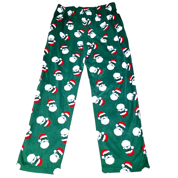 St John's Bay Men's Large Santa Fleece Pajama Pants Green Christmas Pockets SOFT - Picture 2 of 7